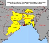 India, Bhutan Poultry H5N1 20120116.jpg
